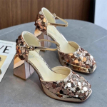 Bling Naiste K&otilde;rge Kontsaga Sandaalid Luksuslikud Mary Jane Suvised Ruudukujulise Ninaga Kingad 2025 Disaineri Peo Pulma Paksude Kontsadega Zapatos Mujer 34 &scaron;ampanjav&auml;rvi