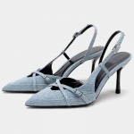 2024 Suvi Naiste Cowboy Sinised K&otilde;rged Kontsad Kingad Stiletto Seksikad Naiste Sandaalid Mood Slingback Terava Otsaga Kingad Naisele 35 denim sinine v&auml;rv