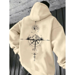 Vintage kompassitr&uuml;kiga kapuutsiga pusad meestele K&otilde;rge kvaliteediga kapuutsiga pikkade varrukatega pullover Aastaringselt igap&auml;evased vabaaja sporditopsid Meeste riided 2XL beige