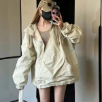 Harajuku stiilis naiste jope Korea moe t&auml;navar&otilde;ivad, suure t&otilde;mblukuga kapuutsiga vintage Y2k jakid tuulet&otilde;kkega vabaaja mantel XXL must