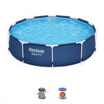 Kit Piscine hors sol tubulaire BESTWAY Steel Pro - 305 x 76 cm - Ronde (Livr&eacute;e avec pompe de filtration et cartouche) sinine