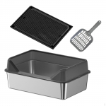Cat Litter Box in Stainless Steel with Cover, Semi Enclosed Design for Home black high