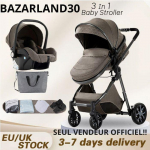 BAZARLAND30.Poussette 3 en 1 B&eacute;b&eacute; Combin&eacute;e Si&egrave;ge-Auto Nacelle Trio R&eacute;versible R&eacute;glable Haute Qualit&eacute; Roues increvables .CHOCOLAT