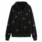 S&uuml;gispunk t&otilde;mblukuga jakk Y2k Rhinestone Star dressipluus Korea vabaaja vintage pikkade varrukatega gooti stiilis Grunge kapuutsiga &uuml;ler&otilde;ivad XL