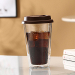 Kahekordse seinaga klaasist kohvitassid silikoonkaantega 350ml/12oz Korduvkasutatavad klaasist kohvitassid Isoleeritud kuumade/k&uuml;lmade jookide topsid 350ml