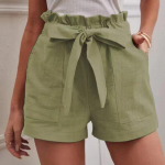 Suvised laiad puuvillasegust linased vabaaja l&uuml;hikesed p&uuml;ksid naistele taskutega Moodne suuremate suuruste laia s&auml;&auml;rega l&uuml;hikesed p&uuml;ksid K&otilde;rge v&ouml;&ouml;koht Ruffled Vintage Naiste l&uuml;hikesed p&uuml;ksid 24650 L armee roheline v&auml;rv