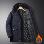 Meeste Paks Soe Bomber Jope Meeste Paks Soe Plush Parkad Kapuutsiga mantel Fliis Meeste jakid V&auml;lisriided Jaqueta Masculina XL sinine