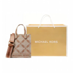 MICHAEL KORS k&auml;ekott Gigi t&auml;helogo teemantv&otilde;rkkett prinditud kangiga T&otilde;mblukuga kott T&otilde;mblukuga ostukott k&auml;es kantav &otilde;lakott crossbody kott Originaalkarp pruun