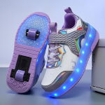 Kaherattalised LED-valgustusega rulluisukingad lastele, poistele, t&uuml;drukutele, helendavad tossud, rulam&auml;ngu, USB-laetavad 28(insole 18cm)