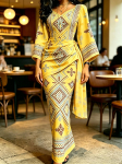 Naiste Punane Kuldne T&auml;ht ja Vibu Prindiga V-kaelusega Wrap Maxi Kleit Kortsutatud V&ouml;&ouml;koht Kimono Varrukas Elegantne Kleit XXXL brown