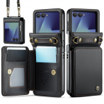 Samsung Galaxy Z Flip 7 &uuml;mbris RFID-blokeeriva rahakotiga Nahkkate kaardihoidjaga Magnetiline klapp Eemaldatav randmepael For Galaxy Z Flip 7 must
