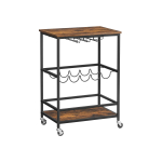 VASAGLE LRC087B01 K&ouml;&ouml;gik&auml;ru ratastel riiulite, klaasi- ja pudelihoidjatega 60 x 40 x 75 cm T&ouml;&ouml;stuslik disain Vintage Pruun/Must pruun