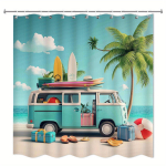 Retro VW Kaubik Troopiline Rannik Du&scaron;ikardin Ranniku Suvepuhkuse Dekoor Vannituba Veekindel Prindiga 180x200cm71x79in