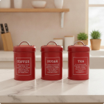 3-osaline k&ouml;&ouml;gikonteinerite komplekt &Otilde;hukindel hoiustamine T&ouml;&ouml;pinna metallkonteinerid kaantega Red 3-piece SET