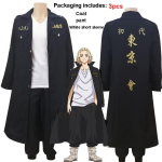 Ryuguji Tokyo Anime Kente Avengers Cosplay Kost&uuml;&uuml;mid Manjiro Jakk Mantel &Uuml;laosa P&uuml;ksid Must Meeskonna &Uuml;htne &Uuml;likond T&auml;iskasvanu Halloweeni R&otilde;ivad Matches the image,XXL