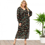 Plus Size Xl -5xl Uus mood suvine naiste pikkade varrukatega lilleline l&otilde;hestatud kleit Must kleidid ema riided XL must