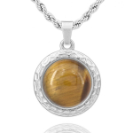Les Tr&eacute;sors De Lily [R5946] - K&auml;sit&ouml;&ouml;na valmistatud terasest kaelakee  Mineralia  h&otilde;bedane tiigrisilm - 21 mm pruun