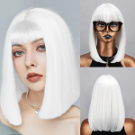 MISS PARUK Naiste mood puhas valge l&uuml;hike sirge Bob parukas s&uuml;nteetilisest kiust igap&auml;evaseks kandmiseks Cosplay Natural Bob sirge parukas 1001