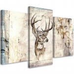 Kolmeosalise pildiga l&otilde;uendiprint Deer Animals Shabby Chic 60x40 beež