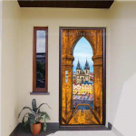 Pruun uksekleebis Vin&uuml;&uuml;l Dekoratiivuksed Puidutera 3D Jalutusk&auml;igu maastik Kleeptapeet Ukse terasest esik&uuml;lje kleebised 40x120cm(1 pcs)