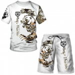 3D-printimine Animal Tiger Print Meeste T-s&auml;rk l&uuml;hikeste p&uuml;kste komplekt Vabaaja meeste spordir&otilde;ivad Spordir&otilde;ivaste komplekt Suvised topid Meeste komplekt XXXXXL