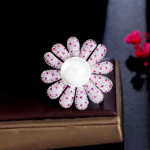 CMM Jewelry eksklusiivne disain, suure lilleavaga reguleeritav kolmem&otilde;&otilde;tmeline naiste peokunstlik p&auml;rli s&otilde;rmus mitmev&auml;rviline