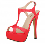 LOSLANDIFEN Naiste sandaalid Seksikad Peep Toe T-Strap Platform Suvekingad lakknahast 14cm &otilde;hukesed k&otilde;rged kontsad peokingad pulmakingad 42 punane
