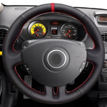 K&auml;sitsi &otilde;mmeldud must kunstnahast punutud auto roolikate Renault Clio 3 2008 2009 Clio Dynamics 2008 Clio Mk jaoks Black Thread