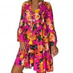 Naiste kleit, eriti pehme hingav pikkade varrukatega V-kaelusega suur &auml;&auml;ris, avar vabaaja kleit daamile 5XL roosa punane v&auml;rv