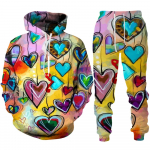 Sweet Love Heart 3D Prindiga meeste/naiste dressikomplektid vabaaja kapuutsi ja p&uuml;kstega 2 tk. Komplektid Oversize Pullover Trend Couple 3XL