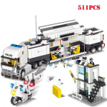 Politseijaoskonna autoveoauto &otilde;ppeklotsid linnapolitseiniku figuuridega M&auml;nguasjad lastele Lastele kingiklotsid