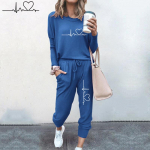 Naiste Spordidress Crewneck Spordi&uuml;likonnad Kevads&uuml;gis vabaaja dressipluusid ja p&uuml;ksid Kaheosalised komplektid XL sinine