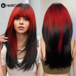 HAIRCUBE Ombre must s&uuml;nteetilised parukad punaste tukkidega, pikkade sirgete kihiliste juustega parukas naistele Cosplay Halloweeni kuumakindel parukas