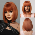 L&uuml;hikesed sirged s&uuml;nteetilised parukad Ginger Brown Bob parukad tukkidega naistele Cosplay Daily Natural Hair Parukas Kuumakindel kiud