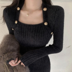 Koo Kootud Balck Bodycon Minikleit S&uuml;gis-talv Korea mood Kpop pikkade varrukatega l&uuml;hikesed kleidid T&auml;navar&otilde;ivad One Size must