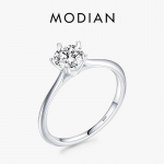Modian 925 Sterling Silver Lihtne &uuml;mmargune l&auml;bipaistev CZ klassikaline abielus&otilde;rmus Elegantne plaatinaga kaetud kaubam&auml;rgiga ehted naistele 5 h&otilde;be