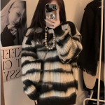 Triibuline moh&auml;&auml;rist pullover naistele o kaelusega avar sviiter s&uuml;gis-talvine pehme kleepuva kudumisega kampsun, naiste top One Size must