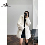 Talvine uus vabaaja lahtine paksendatud soe kunstkarusnaha mantel, naaritsakarva imitatsioon kapuutsiga keskmise pikkusega kunstkarusnahast M must