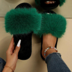 Moodsad karusnahast sussid Naiste slaidid vabaaja lamedad madala kontsaga kingad naiste kingad Tugevast karvasest karvast sussid Suures suuruses 36 roheline