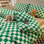 P&otilde;hjala stiilis Jaapani stiilis tr&uuml;kita ruuduline neljaosaline voodilina ja tekikott pestud puuvillast harjatud kolmeosaline komplekt 1.2m bed sheet 3pcs