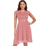 Naiste kokteilikleidid Lilleline pits, &uuml;mara kaelusega &scaron;ifoonist seelik, lindiga v&ouml;&ouml;koht, hepburni stiilis &otilde;htukleit M roosa