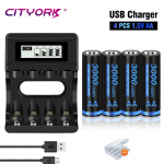 Cityork 1,5 V 3000 mWh AA liitium-ioon aku 1,5 V AA laetavad liitiumakud + LCD nutilaadija kaugjuhtimispuldi m&auml;nguasja aku jaoks
