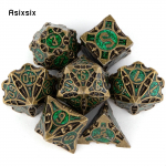 7 tk kollast rohelist metallist t&auml;ringut t&auml;ismetallist mitmetahuline t&auml;ringukomplekt, mis sobib rollim&auml;nguks RPG lauam&auml;ngu kaardim&auml;nguks mitmev&auml;rviline