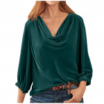 Golden Velvet Pullover Pile Up kraega plisseeritud pikkade varrukatega naiste s&auml;rk Suur must roheline sinine lahtine pluus XL roheline