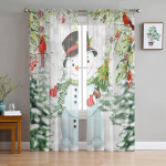 Talveteema Sinised lumehelbed L&auml;bipaistvad kardinad elutuppa Magamistoa Kodusisustus K&ouml;&ouml;k t&uuml;ll Windowsi jaoks Voile kardinad 135W x 114H(cm)