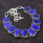 Lihvitud sinise safiirist kalliskivist kaelakee k&auml;sitsi valmistatud vintage kaelakee 925 sterling h&otilde;bedast kaelakee reguleeritav ketiga kaelakee kingitus kihlumiseks Adjustable