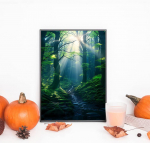 DIY teemantmaal, roheline tuli metsas ristpistes komplekt Mosaiikkunst Teemantmaal T&auml;isringi/ruudukujuline teemant-kodukaunistus Round 20x30cm