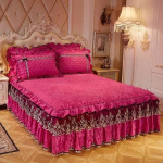 Paigaldatud lina Lihtne mugav puuvillane voodilina voodipesu komplekt 3 tk / komplekt pitsiline voodikate 3 Pcs Full roosa