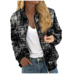 Naistele m&otilde;eldud jakid pikkade varrukatega, kerge lukuga, k&auml;rbitud vintage-printeriga &uuml;ler&otilde;ivad vabaaja tepitud jakid taskutega L must