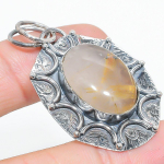 Natural Golden Rutile Gemstone 925 Sterling Silver Gift Pendant 1.97 h7g77